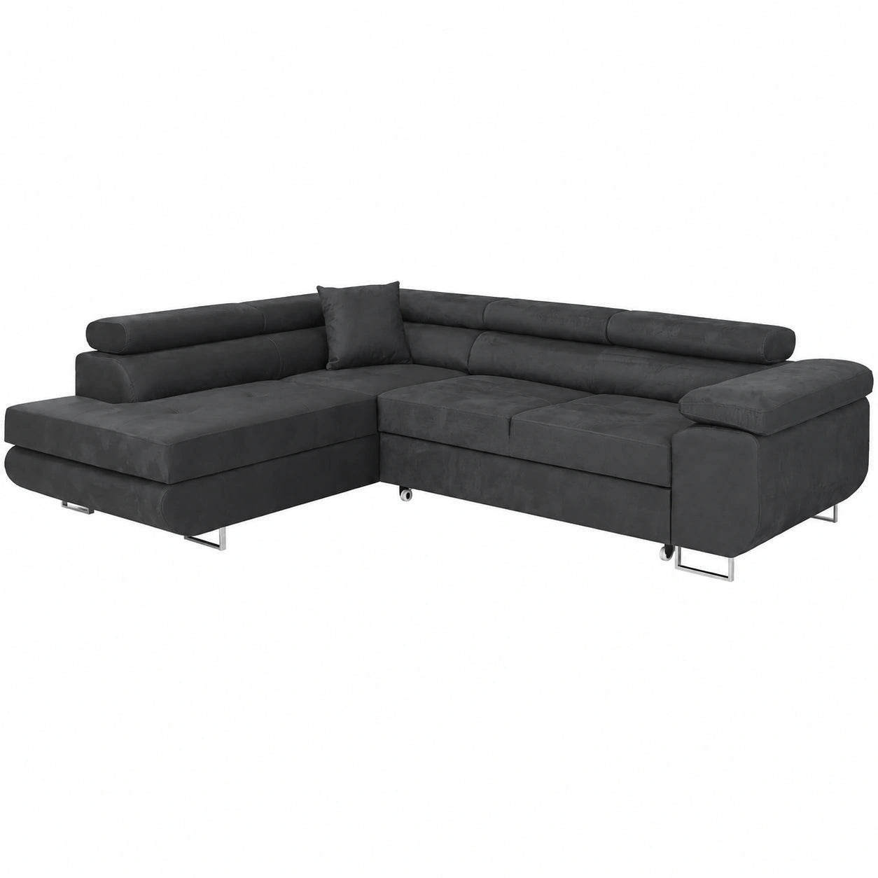 Ecksofa mit Bettkasten und Schlaffunktion, Dunkelgrau, L-Form mit linker Ottomane