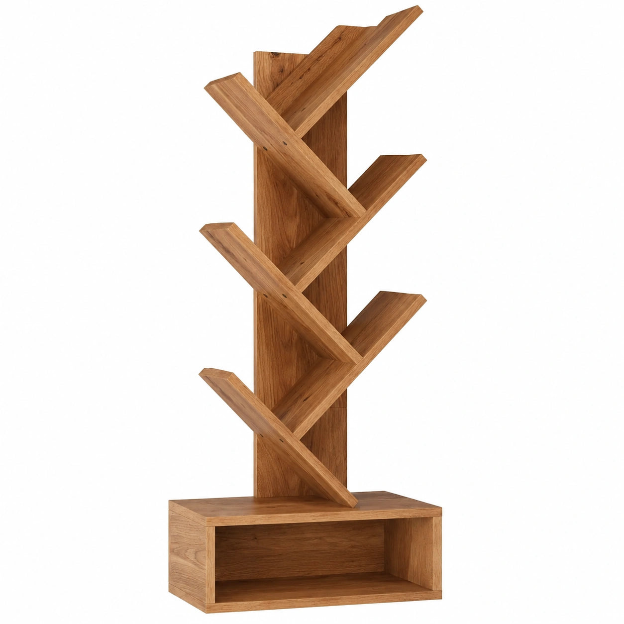 YMYNY Bücherbaum Regal, 6-stufiges Raumteiler Standregal, modernes Holzdekor für Bücher, Filme, CDs, freistehender Bücherturm für Wohnzimmer und Büro, Eichenoptik