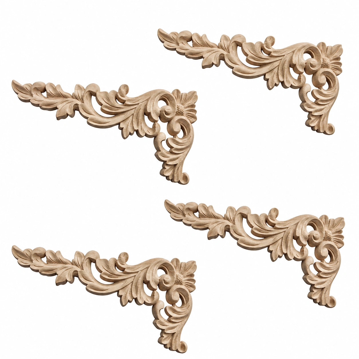 4er Set Holzschnitzerei Eckenornamente, Dekorative Applikationen für Möbel, Zuhause & Wohnzimmer, 16x8x0.8 cm