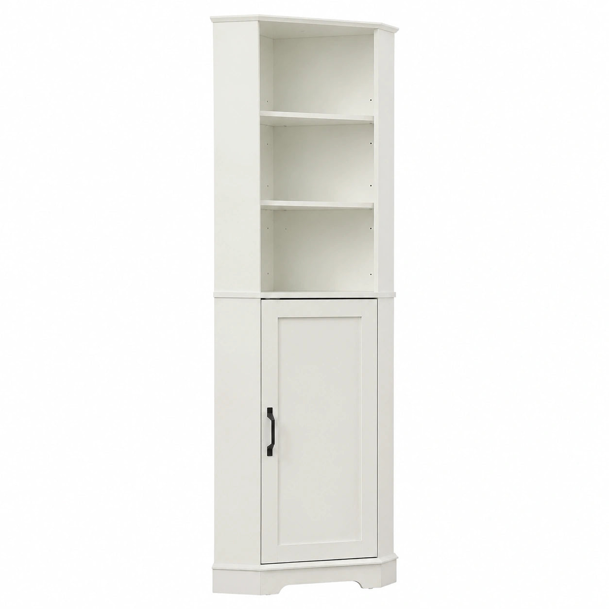 FOREST GRAVITY Hoher Eckschrank für Bad und Wohnzimmer mit Schublade, Verstellbare Regalböden, Schlankes Design, 42,4 x 13,8 x 166,7 cm, Weiß