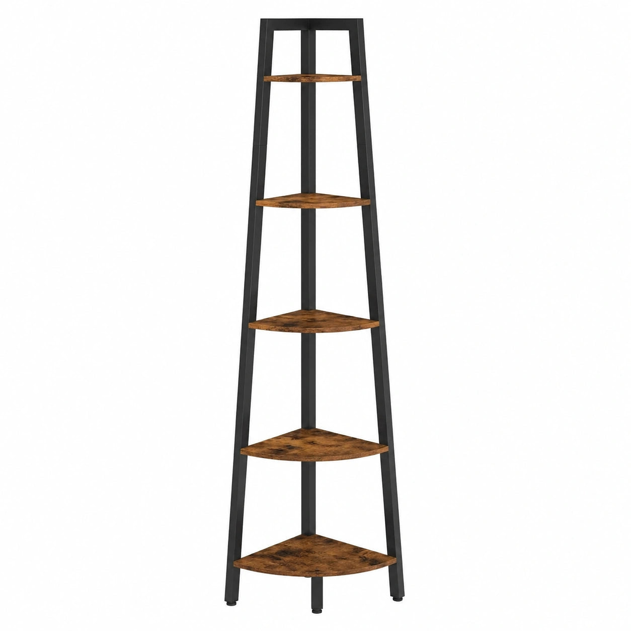 Industrie-Eckregal mit 5 Ebenen, rustikales Design für Wohnzimmer, Küche, Büro und Balkon, platzsparend, schwarzer Metallrahmen