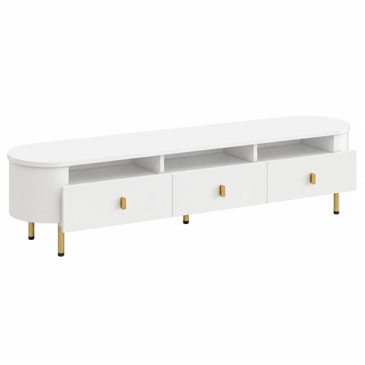 Moderner TV-Schrank Weiß mit 3 Schubladen und Goldakzenten, für 70 Zoll Fernseher, 174x35x41cm