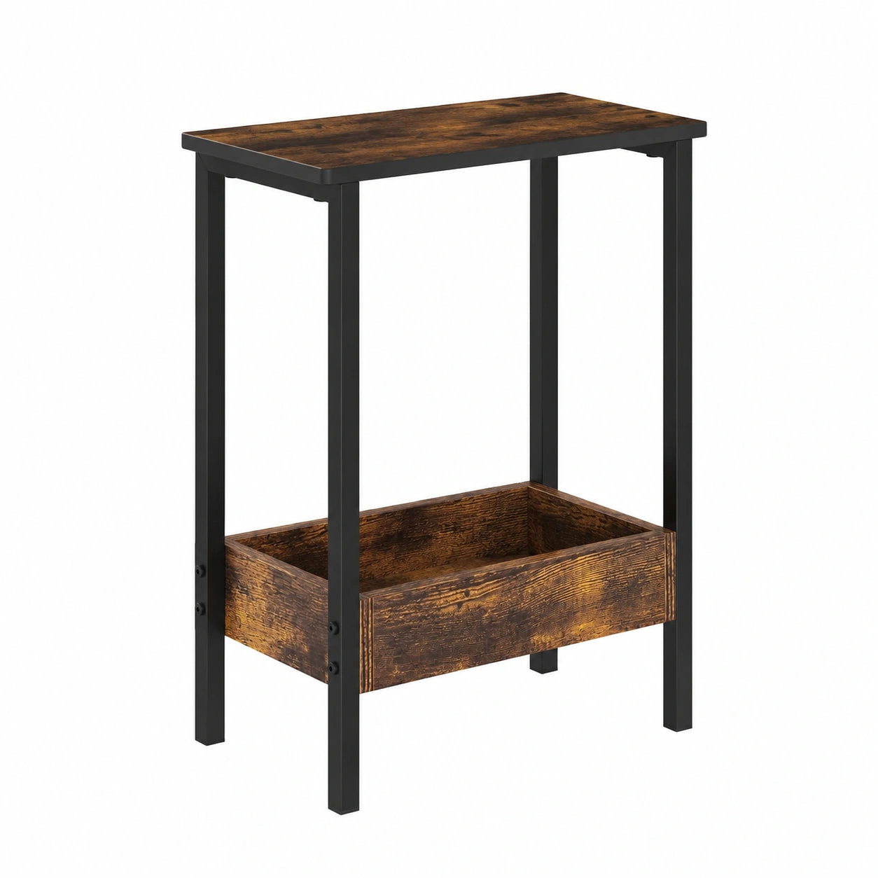 WOLTU Beistelltisch mit 2 Regalen, rustikaler Sofatisch für Wohnzimmer, Metall-Holz Mix, schwarz-braun