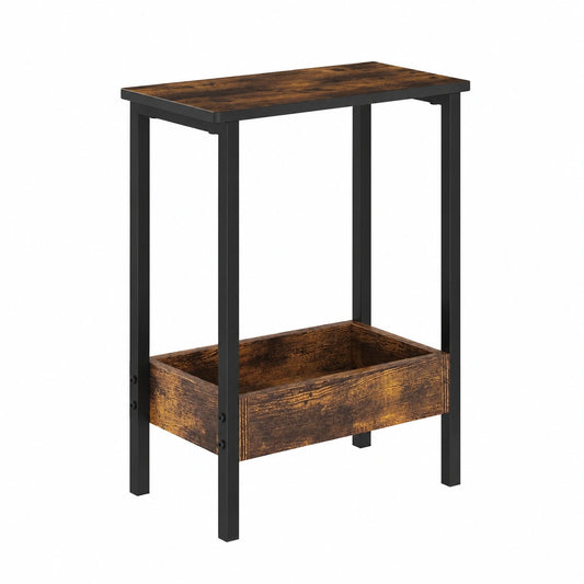 WOLTU Beistelltisch mit 2 Regalen, rustikaler Sofatisch für Wohnzimmer, Metall-Holz Mix, schwarz-braun
