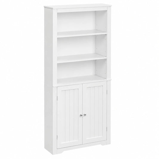Eck-Badezimmerschrank mit verstellbaren Regalböden und viel Stauraum, Weiß, 163 cm