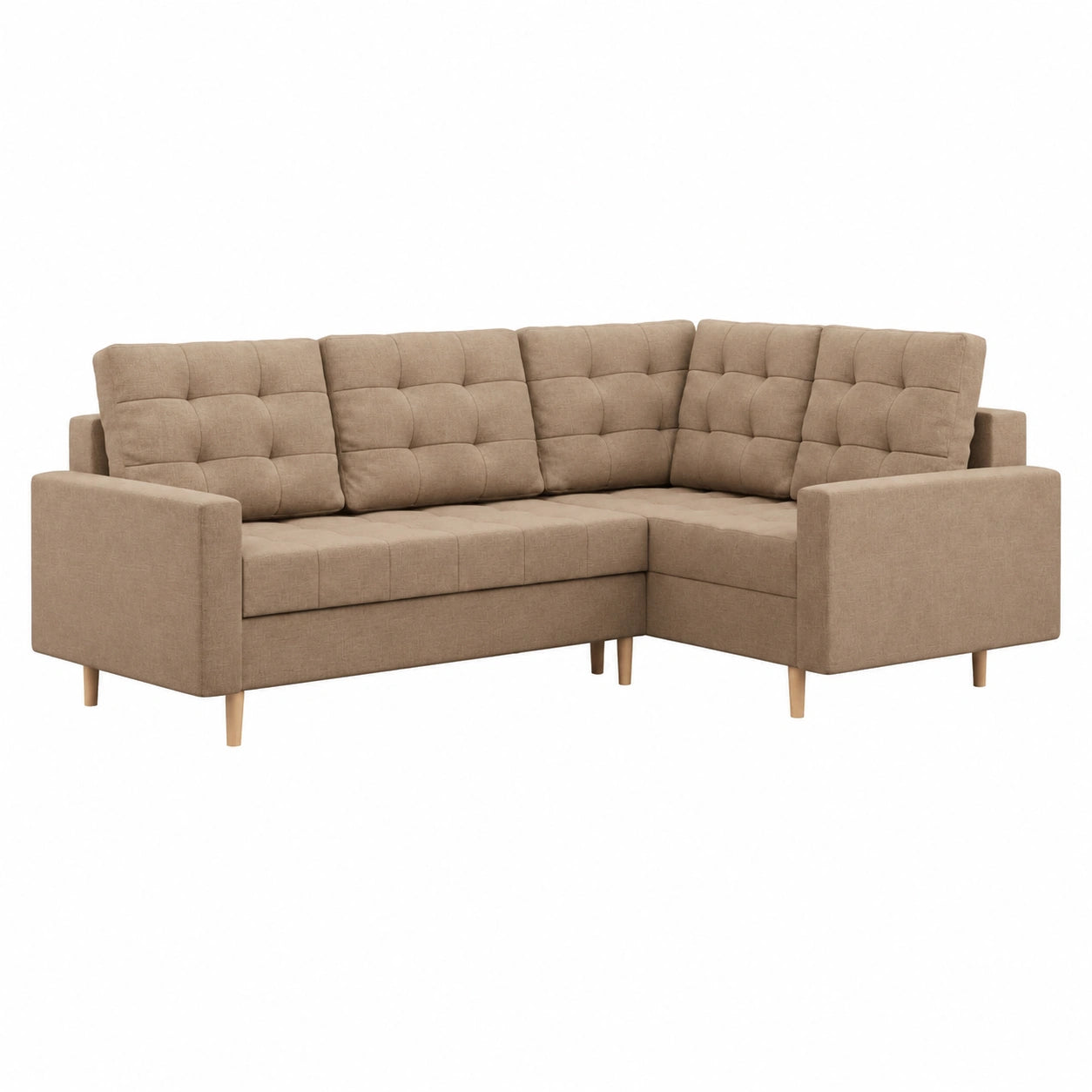 Ecksofa Elma mit Schlaffunktion und Stauraum, Ottomane rechts, Braun