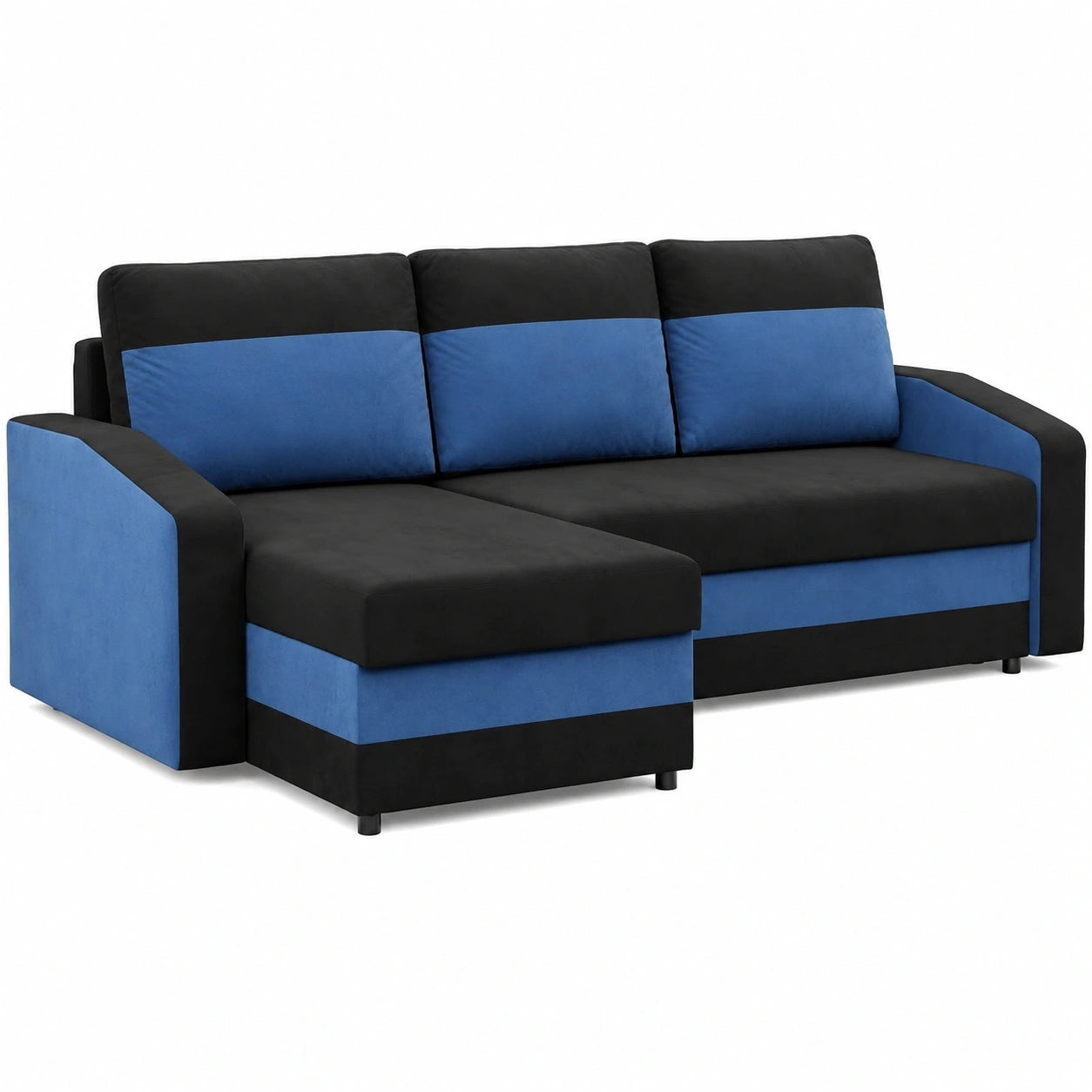 Universelles Ecksofa mit Bettfunktion und Stauraum, L-Form, Schwarz/Dunkelblau