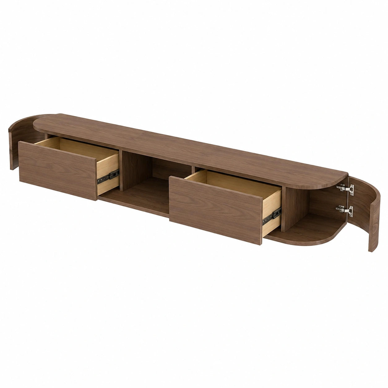 Hängendes TV-Sideboard 180cm in Walnussbraun mit Schubladen und Klapptüren