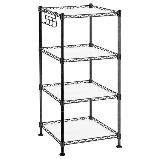 Robustes Metall-Badezimmerregal mit 4 Ebenen und Haken, 80 kg Tragkraft, 30 x 30 x 102 cm, ideal für kleine Räume, schwarz