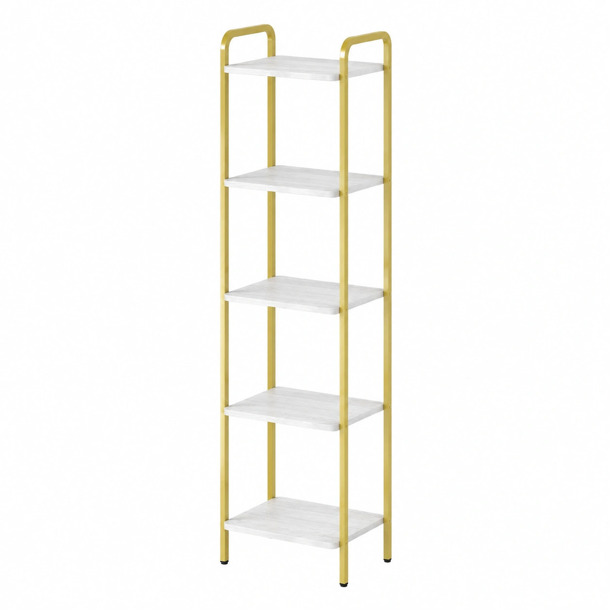 Schmales Hzuaneri Regal, 6 Ebenen, Eckregal für Büro und Zuhause, 30x33x166 cm, Weiß-Gold
