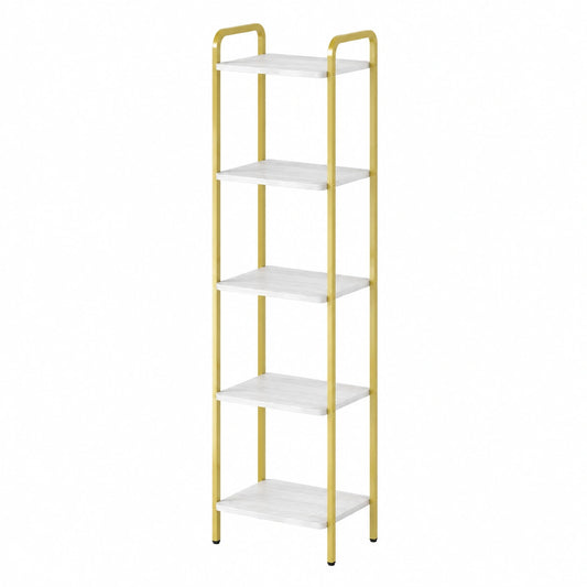 Schmales Hzuaneri Regal, 6 Ebenen, Eckregal für Büro und Zuhause, 30x33x166 cm, Weiß-Gold