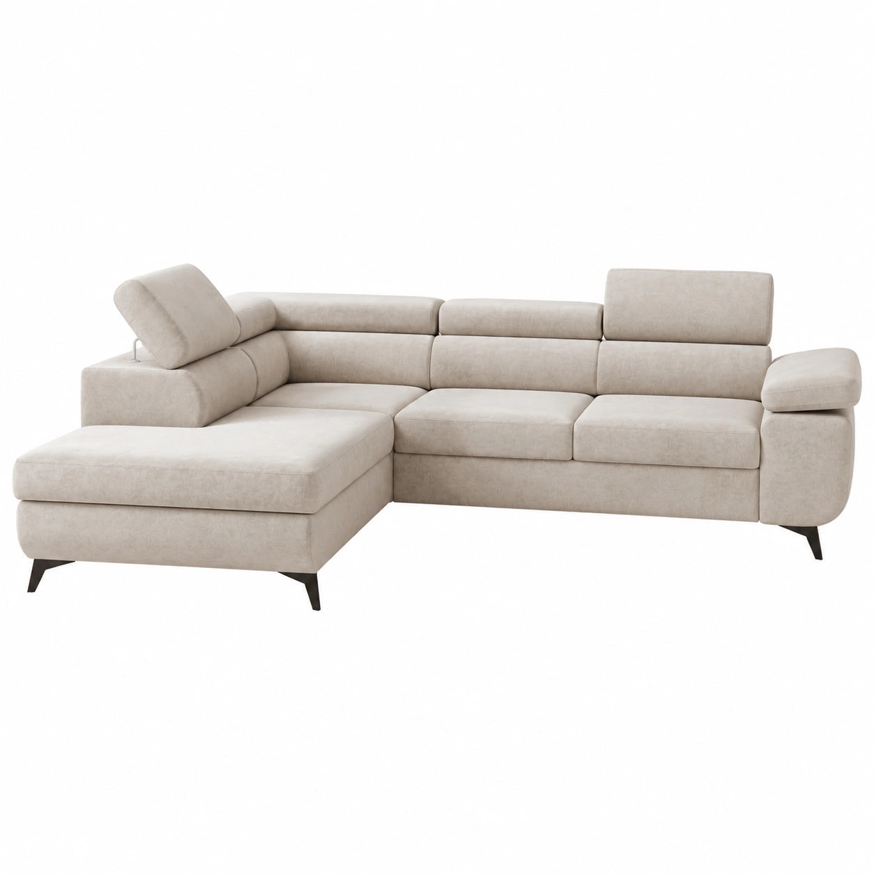 GRAINGOLD Moderne L-förmige Eckcouch mit Schlaffunktion, 255x190 cm, Samtstoff, 4-Sitzer, mit Bettkasten, Beige, Links