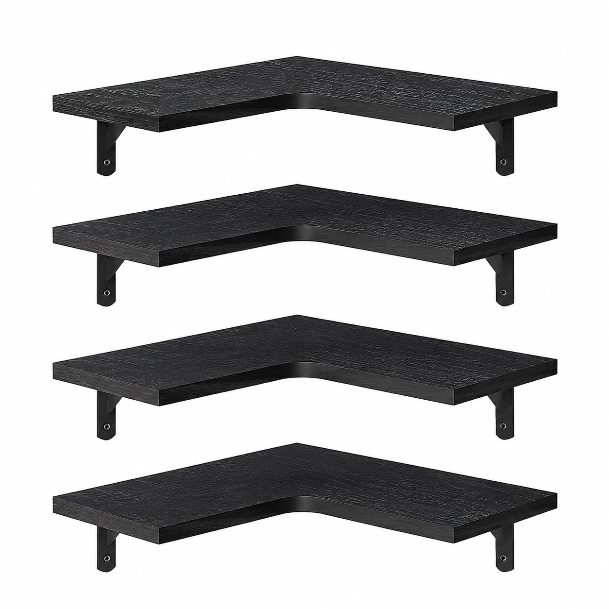 4-teiliges Eck-Wandregal-Set, modernes rustikales Design zur Wandmontage, Holzregale für Wohnzimmer und Schlafzimmer, Schwarz
