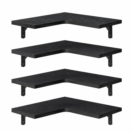 4-teiliges Eck-Wandregal-Set, modernes rustikales Design zur Wandmontage, Holzregale für Wohnzimmer und Schlafzimmer, Schwarz