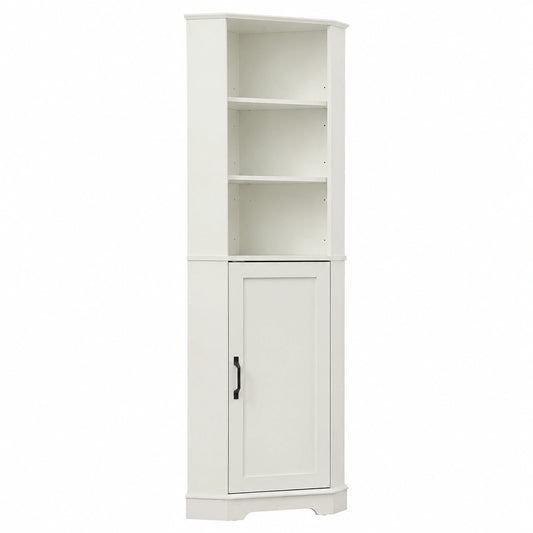 FOREST GRAVITY Hoher Eckschrank für Bad und Wohnzimmer mit Schublade, Verstellbare Regalböden, Schlankes Design, 42,4 x 13,8 x 166,7 cm, Weiß