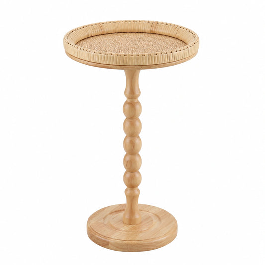 Runder Rattan-Beistelltisch mit Holzbeinen für Wohnzimmer und Schlafzimmer