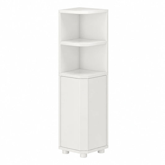 Eck-Badezimmerschrank Weiß mit Verstellbaren Ablagen, 2 Türen, 20x20x79 cm