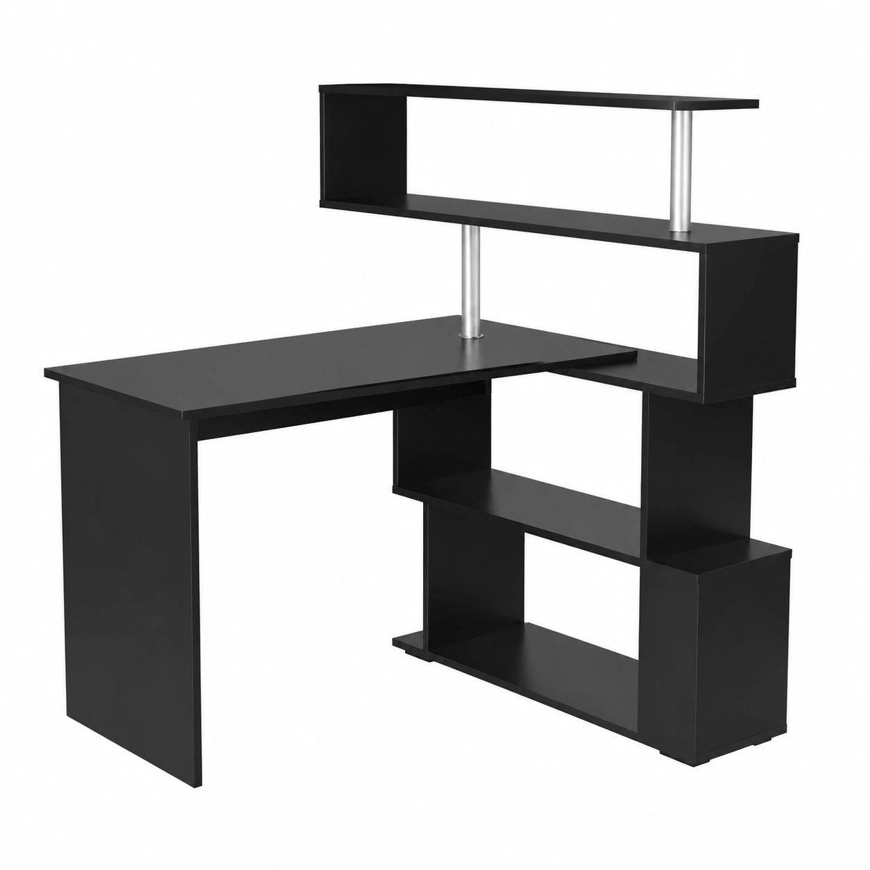 Mondeer L-förmiger Eckschreibtisch mit Drehregal, Schwarz, ideal für Büro oder Wohnzimmer, 157 x 45 x 130,5 cm