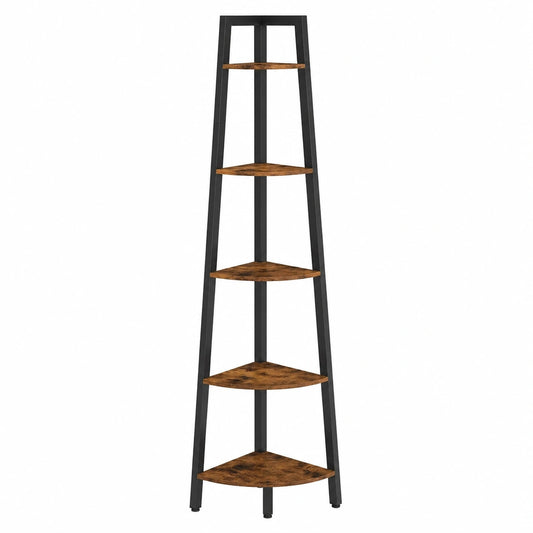Industrie-Eckregal mit 5 Ebenen, rustikales Design für Wohnzimmer, Küche, Büro und Balkon, platzsparend, schwarzer Metallrahmen