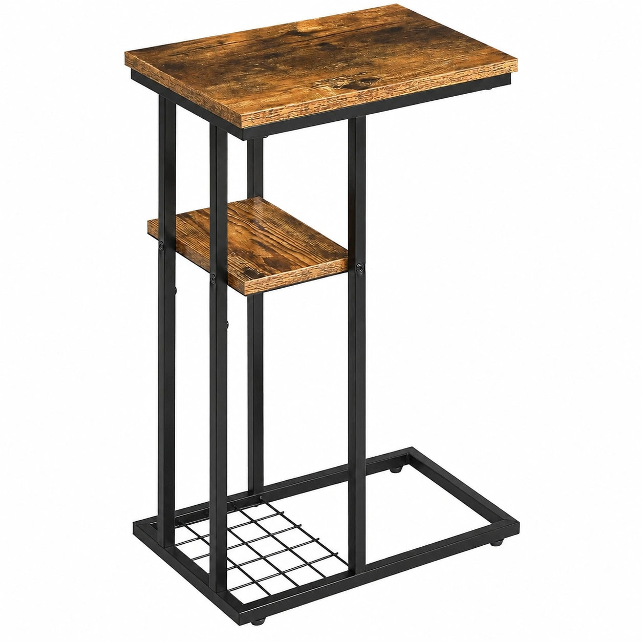 Vintage Beistelltisch 2er-Set mit Ablage, verstellbare Füße, Wohn- und Schlafzimmer