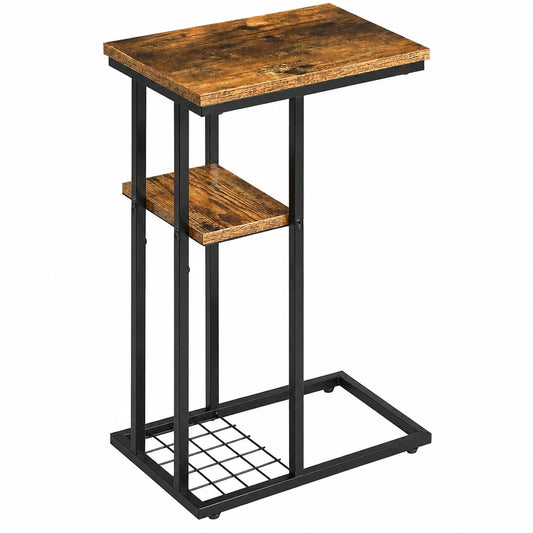 Vintage Beistelltisch 2er-Set mit Ablage, verstellbare Füße, Wohn- und Schlafzimmer