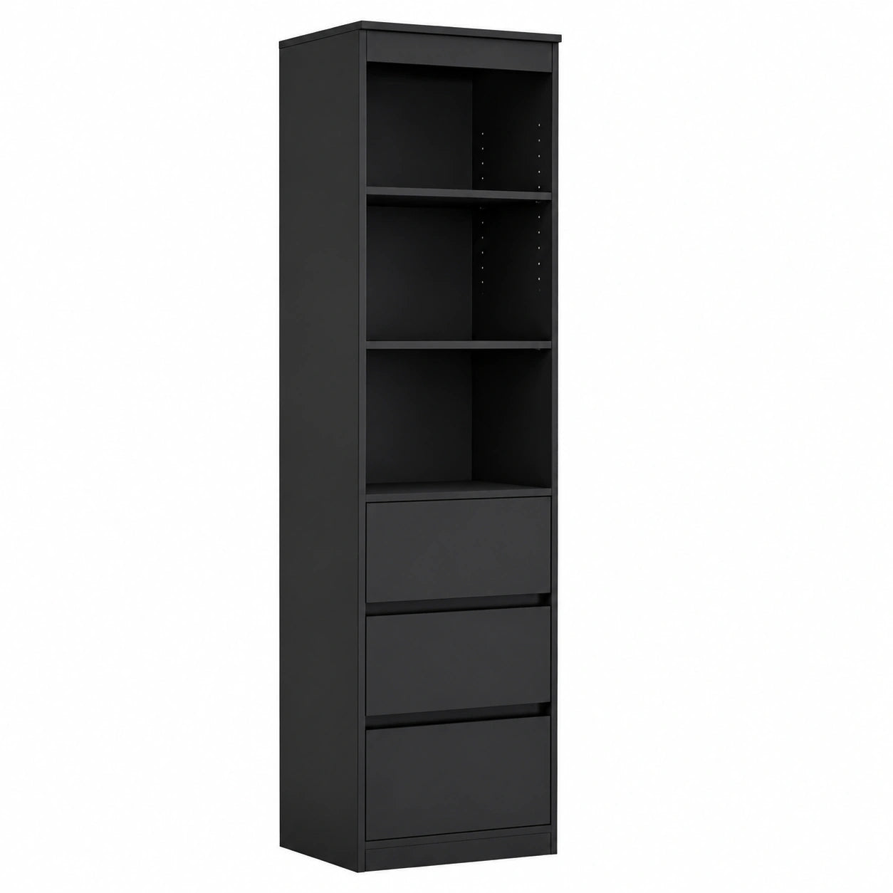 Moderner Hochschrank mit 3 Schubladen und verstellbaren Regalen – Für Badezimmer, Wohnzimmer und Schlafzimmer, 180x40x30cm, Schwarz