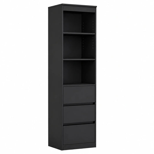 Moderner Hochschrank mit 3 Schubladen und verstellbaren Regalen – Für Badezimmer, Wohnzimmer und Schlafzimmer, 180x40x30cm, Schwarz