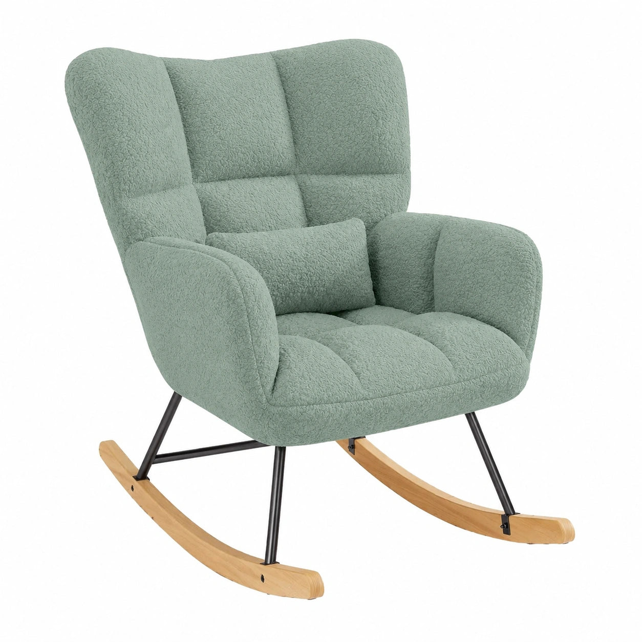 Hawthyhome Ergonomischer Schaukelstuhl, Gepolsterter Relaxsessel bis 136 kg, Hellgrün für Wohnzimmer, Schlafzimmer oder Balkon