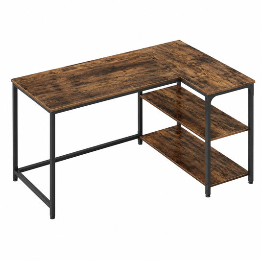 VASAGLE L-förmiger Eckschreibtisch mit Stauraum, höhenverstellbar, Computertisch für Homeoffice, 120 x 80 cm, Vintagebraun