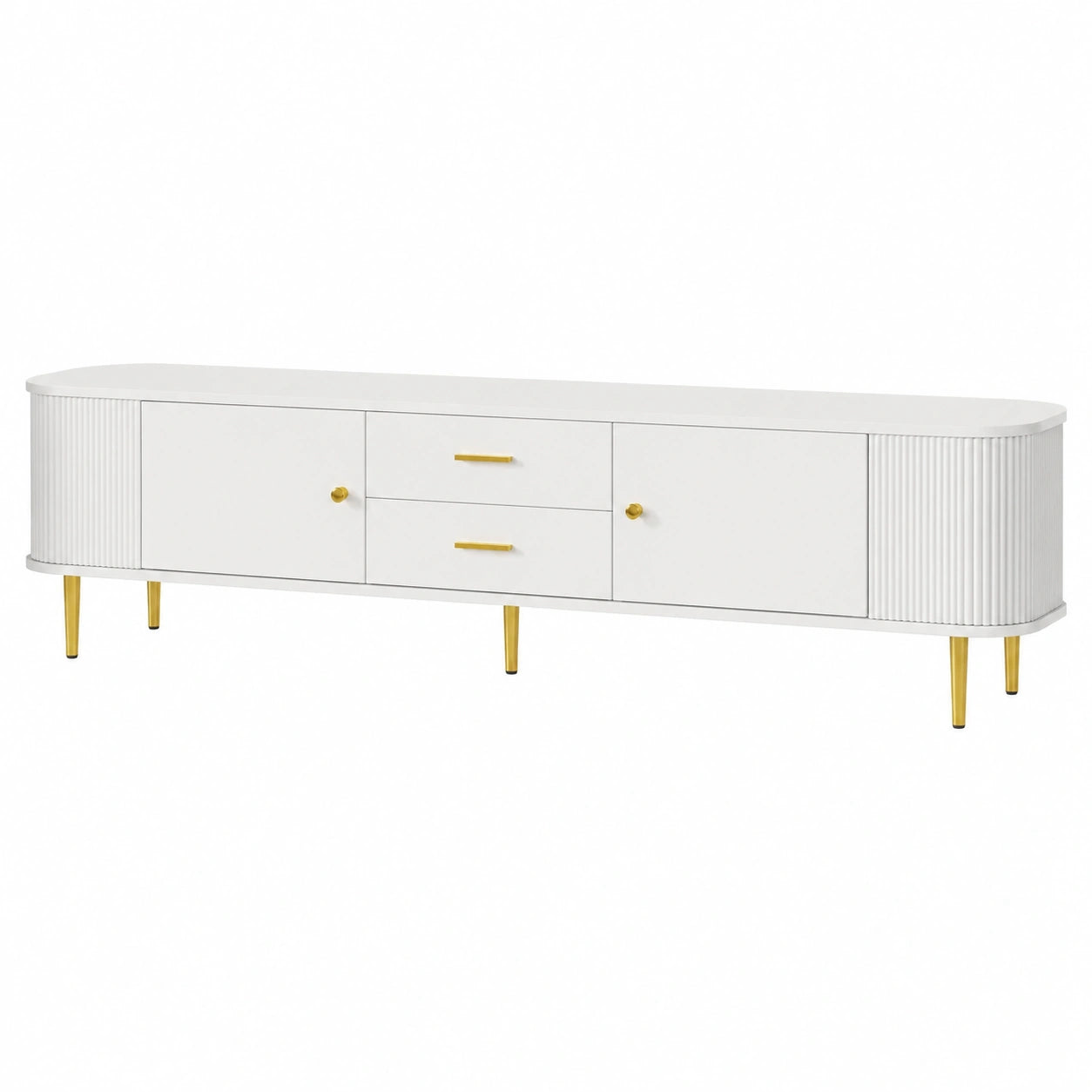 Moderner TV-Schrank 170 cm mit Türen und Schubladen, Weiß, Wellenmuster