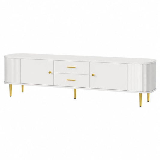 Moderner TV-Schrank 170 cm mit Türen und Schubladen, Weiß, Wellenmuster
