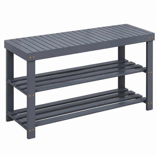 Bambus Schuhbank mit Sitz, 3-stufiges Schuhregal, Ideal für Flur und Wohnzimmer, Grau