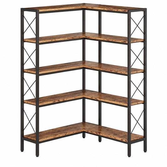 Eck-Bücherregal in L-Form, 6 Ebenen, rustikales Design, 80x80x167 cm, verstellbare Füße, ideal für Wohnzimmer und Büro