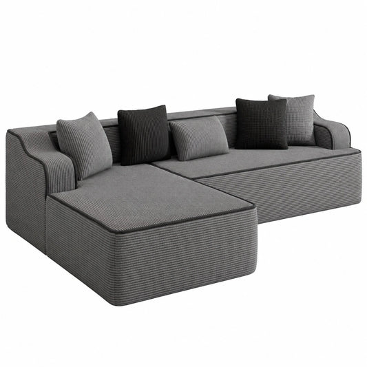 PHI VILLA Schlafsofa Ecksofa, 3-Sitzer Modulsofa L-Form, ohne Montage, Cordbezug, Grau
