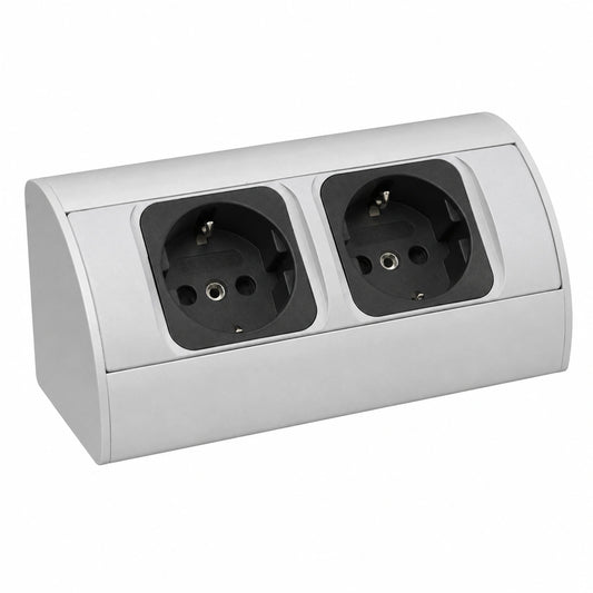 Eck-Steckdose aus Aluminium 2-fach, ideal für Küche, Bad und Wohnzimmer