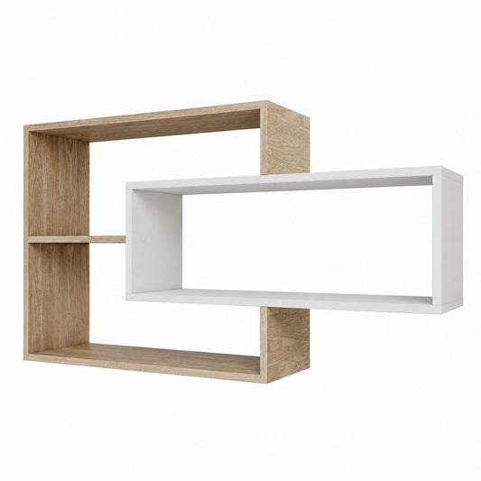 Holzwandregal Karo in Natur/Weiß für Wohnzimmer, Schlafzimmer und Küche