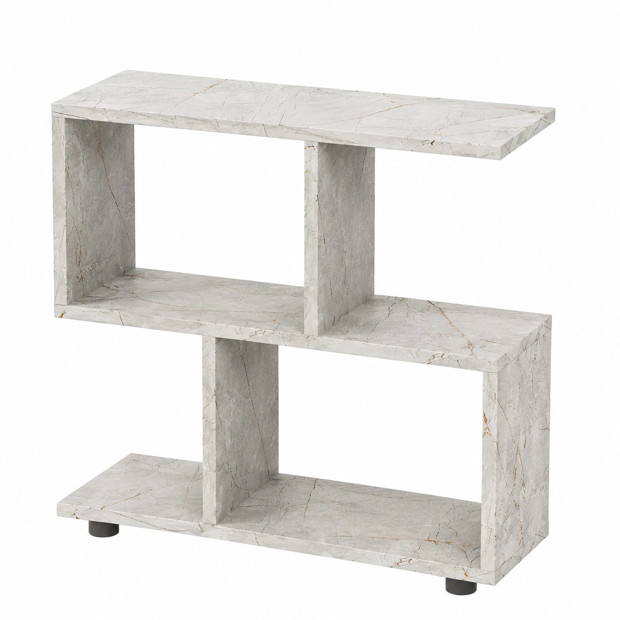 Vielseitiger Beistelltisch aus Holz mit Marmoreffekt, doppelte Ablage, kompakter Organizer für Wohnzimmer & Büro, bis 20 kg belastbar, pflegeleicht, 60x60x19,5 cm