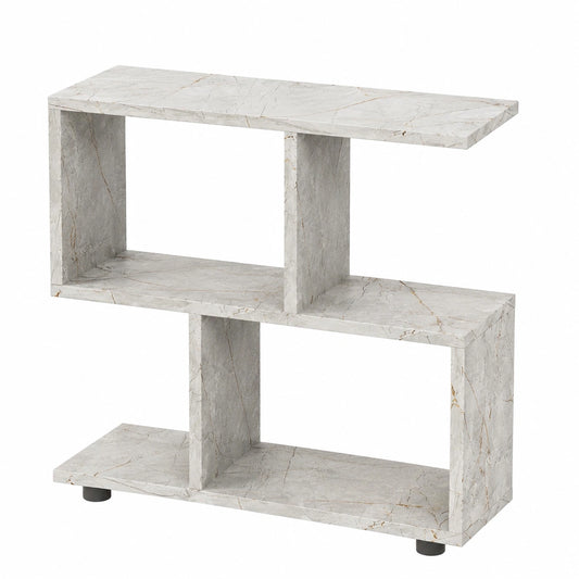 Vielseitiger Beistelltisch aus Holz mit Marmoreffekt, doppelte Ablage, kompakter Organizer für Wohnzimmer & Büro, bis 20 kg belastbar, pflegeleicht, 60x60x19,5 cm
